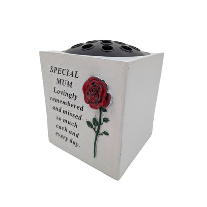 Special Mum Small Memorial Grave Vase with Rose