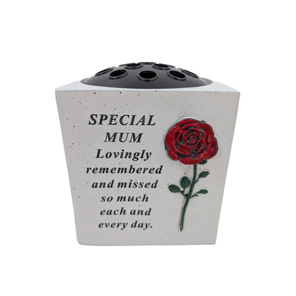 Special Mum Small Memorial Grave Vase with Rose