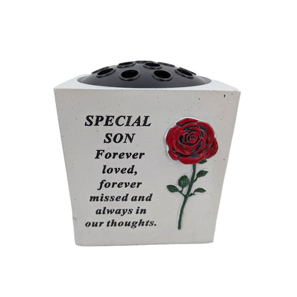 Special Son Small Memorial Grave Vase with Red Rose