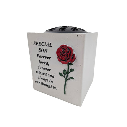 Special Son Small Memorial Grave Vase with Red Rose