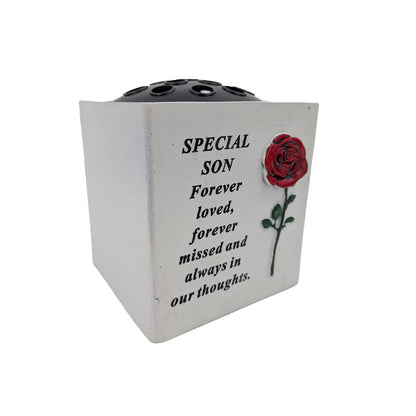 Special Son Small Memorial Grave Vase with Red Rose