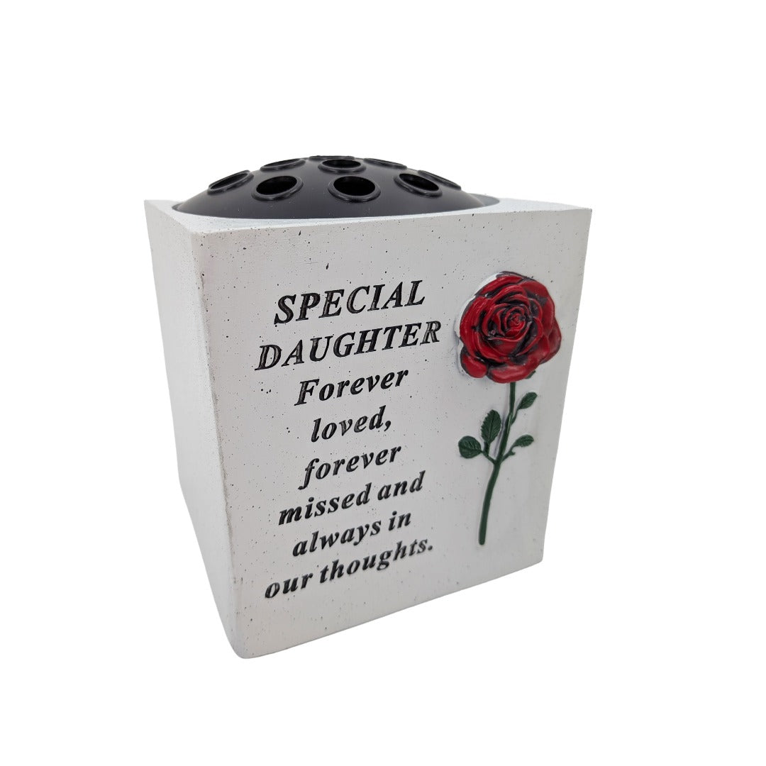 Special Daughter Small Memorial Grave Vase with Red Rose