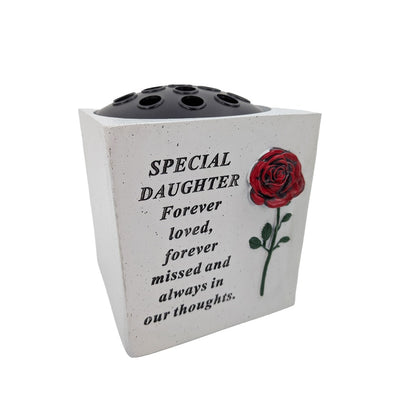 Special Daughter Small Memorial Grave Vase with Red Rose