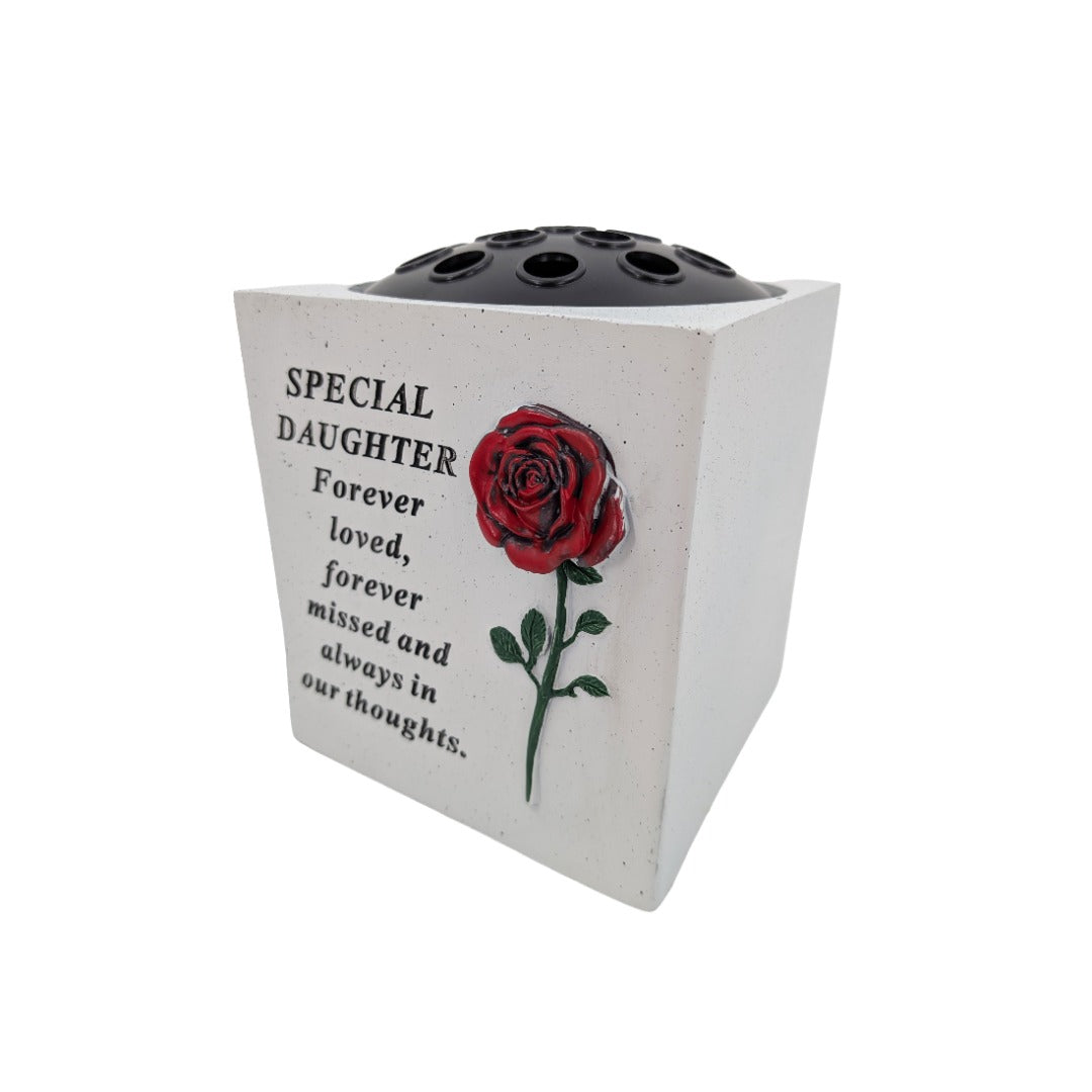 Special Daughter Small Memorial Grave Vase with Red Rose