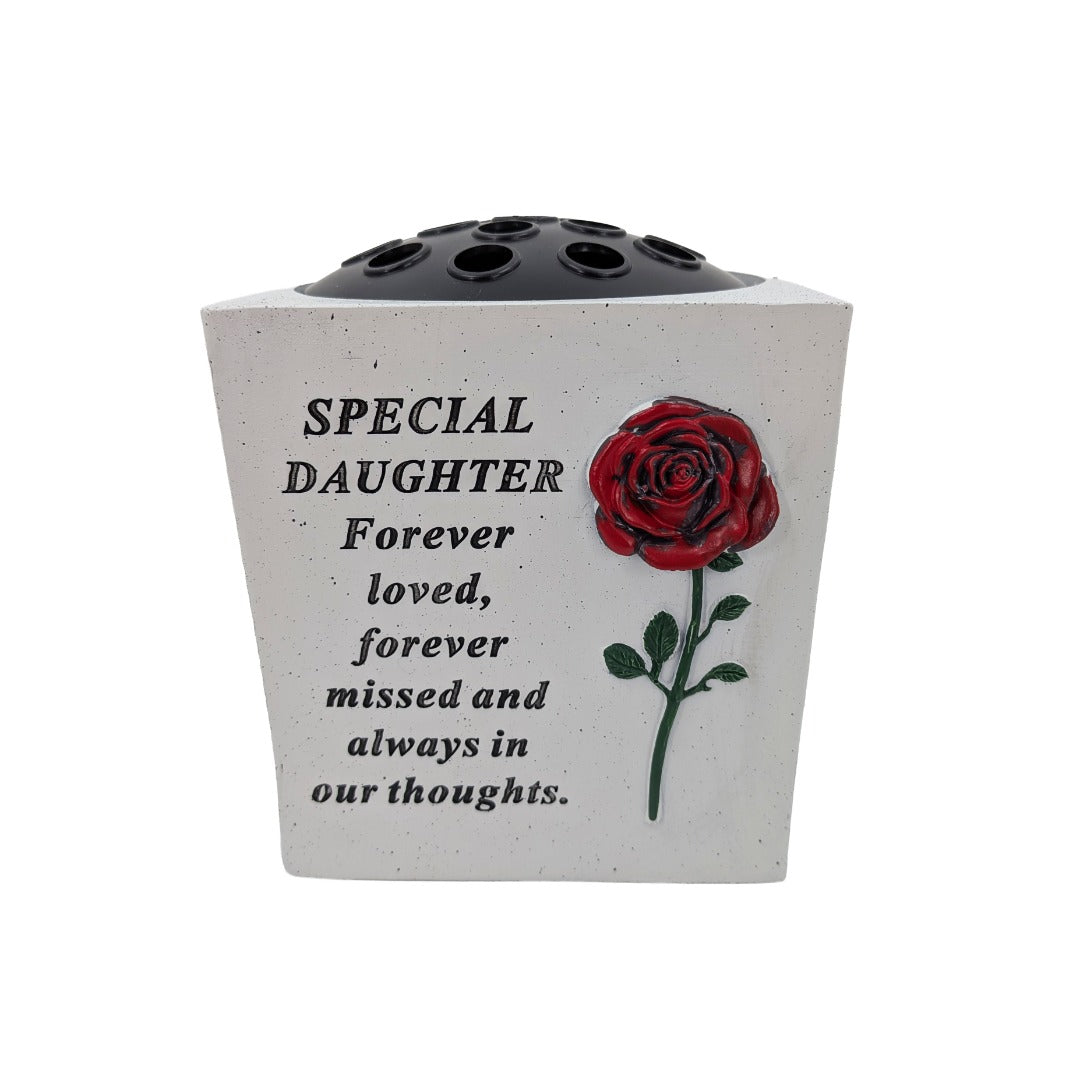 Special Daughter Small Memorial Grave Vase with Red Rose