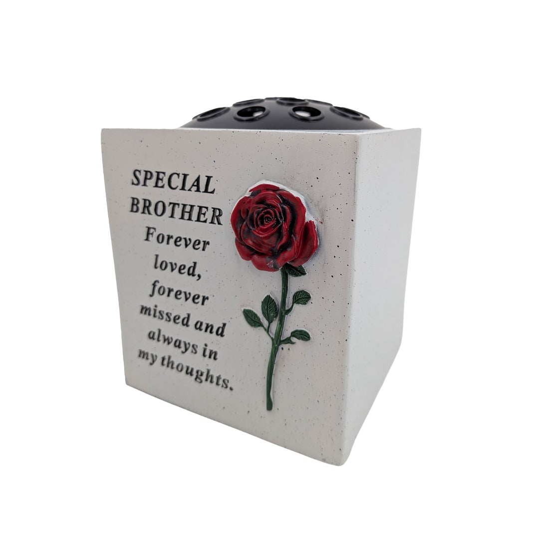 Special Brother Small Memorial Grave Vase with Rose Graveside Flower Pot