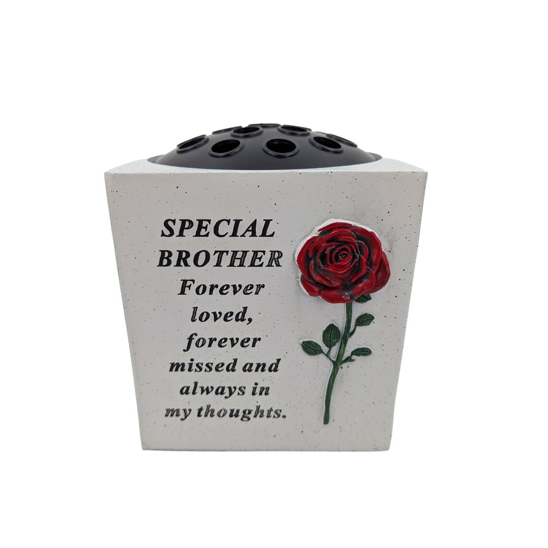 Special Brother Small Memorial Grave Vase with Rose Graveside Flower Pot