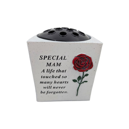 Special Mam Small Memorial Grave Vase with Red Rose Graveside Flower Pot