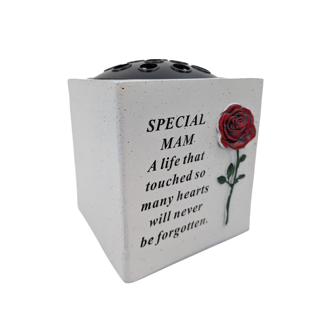 Special Mam Small Memorial Grave Vase with Red Rose Graveside Flower Pot