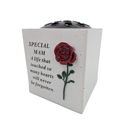 Special Mam Small Memorial Grave Vase with Red Rose Graveside Flower Pot