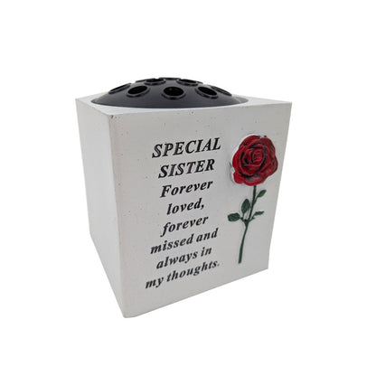 Special Sister Small Memorial Grave Vase with Red Rose