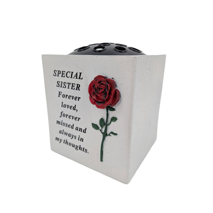 Special Sister Small Memorial Grave Vase with Red Rose