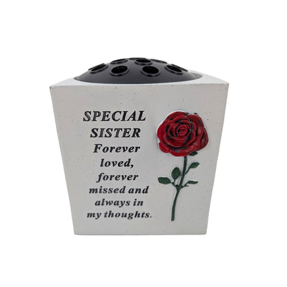 Special Sister Small Memorial Grave Vase with Red Rose