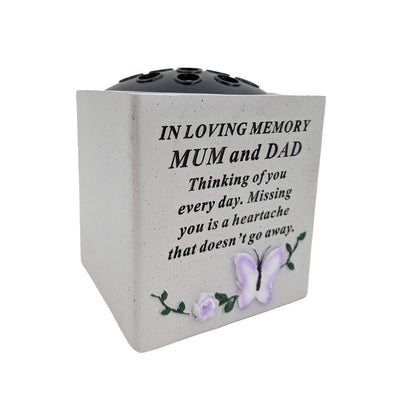 Special Mum and Dad Small Memorial Grave Vase with Butterfly Rose