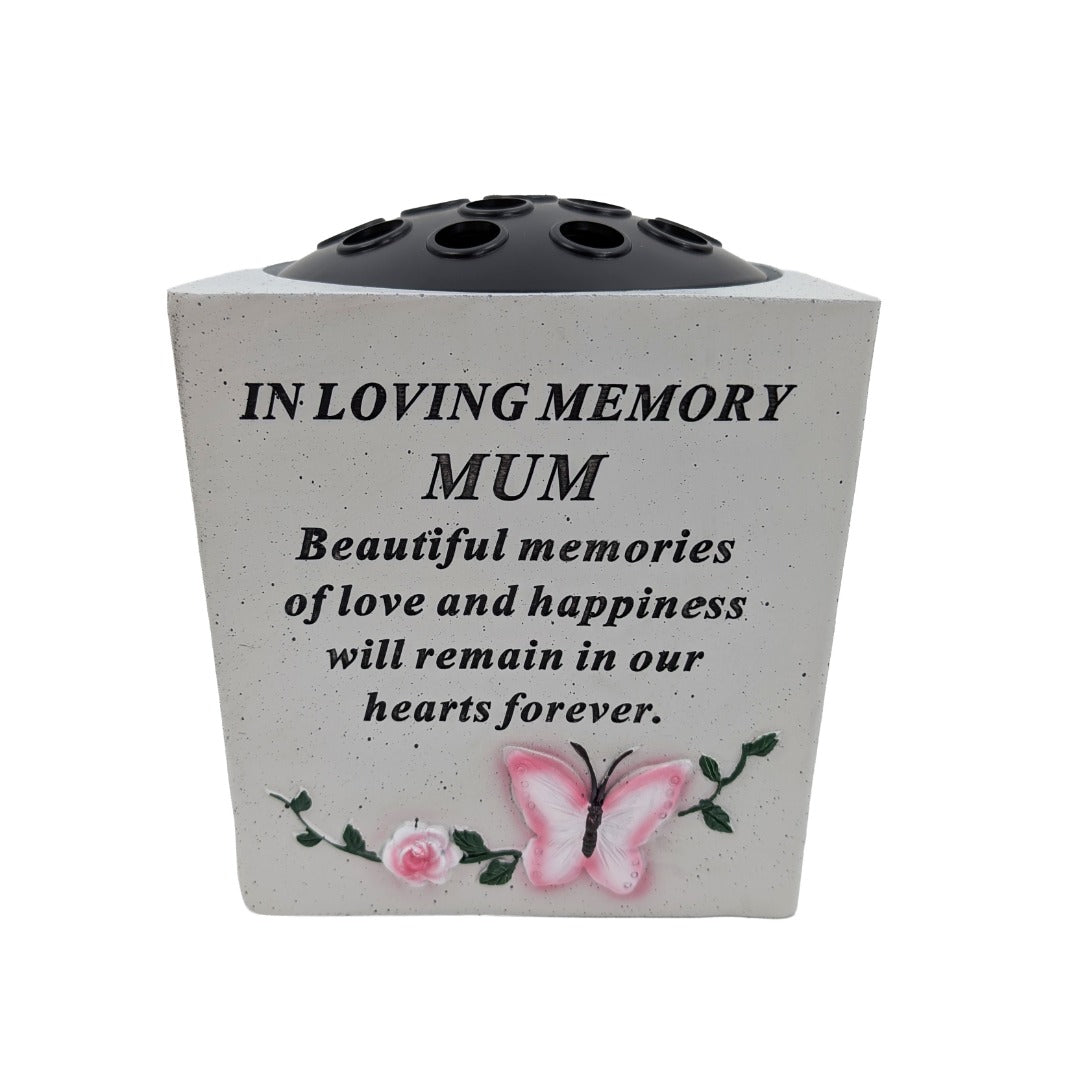 Special Mum Small Memorial Grave Vase with Butterfly Rose