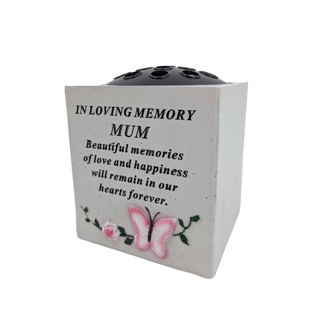 Special Mum Small Memorial Grave Vase with Butterfly Rose