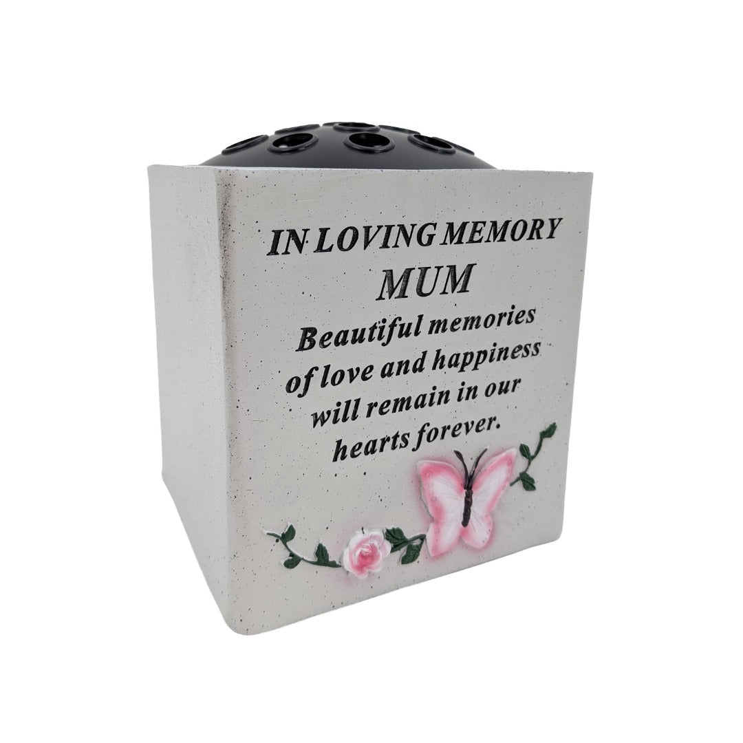Special Mum Small Memorial Grave Vase with Butterfly Rose