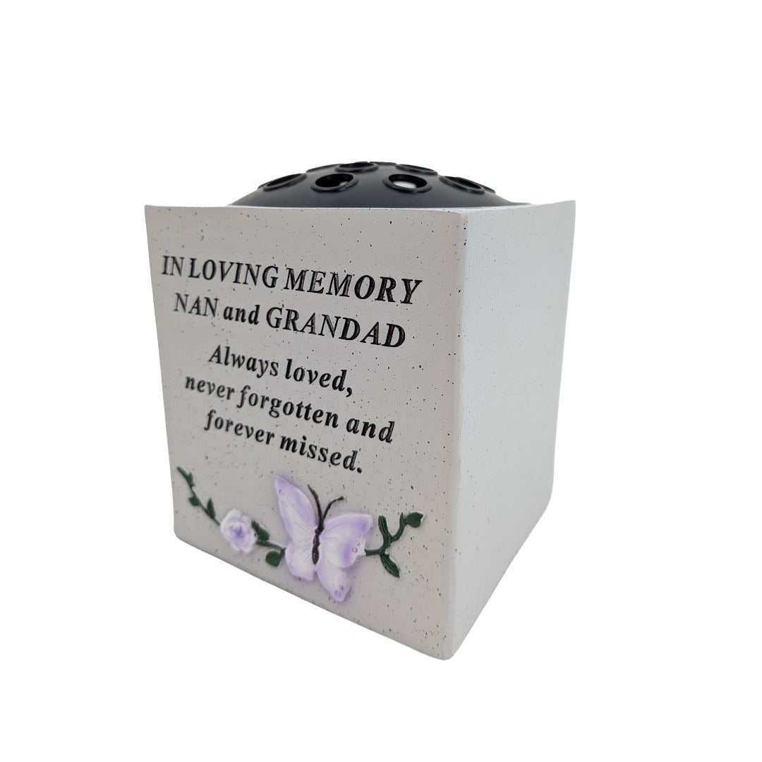 Special Nan & Grandad Small Memorial Grave Vase with Butterfly Rose