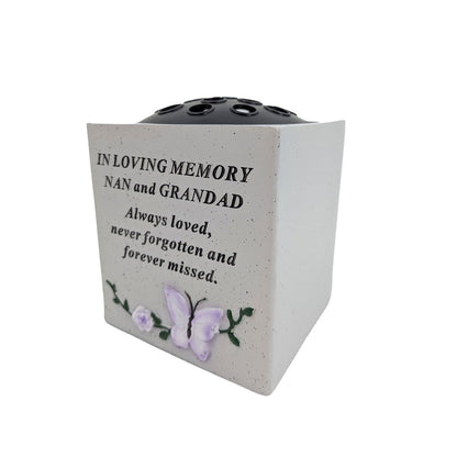 Special Nan & Grandad Small Memorial Grave Vase with Butterfly Rose