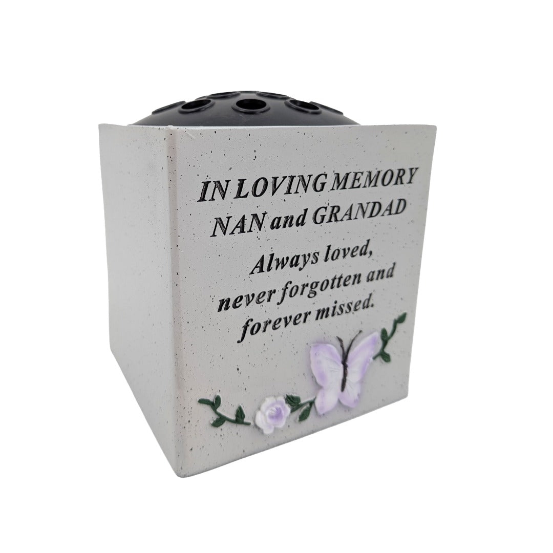 Special Nan & Grandad Small Memorial Grave Vase with Butterfly Rose