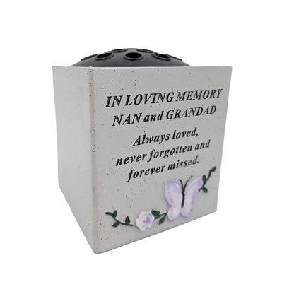 Special Nan & Grandad Small Memorial Grave Vase with Butterfly Rose
