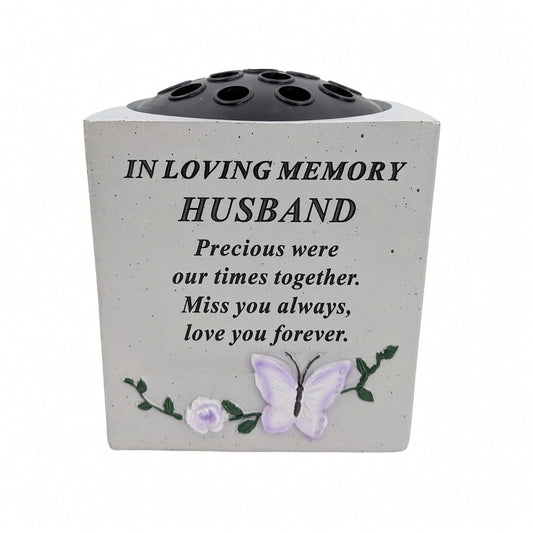Special Husband Small Memorial Grave Vase with Butterfly Rose