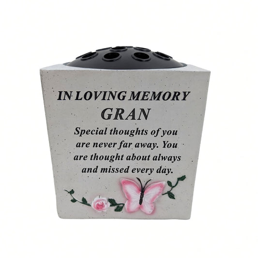 Special Gran Small Memorial Grave Vase with Butterfly Rose