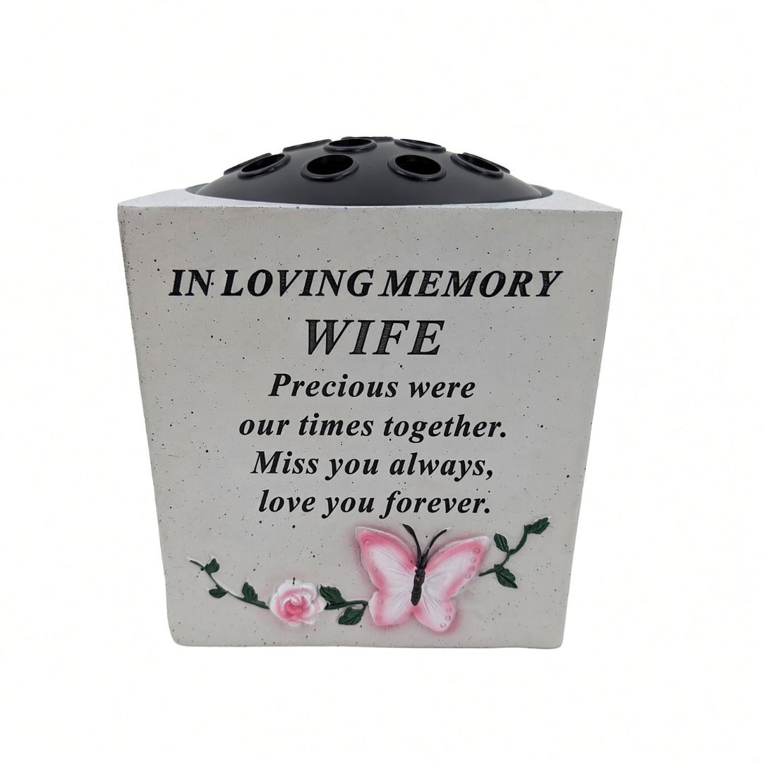 Special Wife Small Memorial Grave Vase with Butterfly Rose