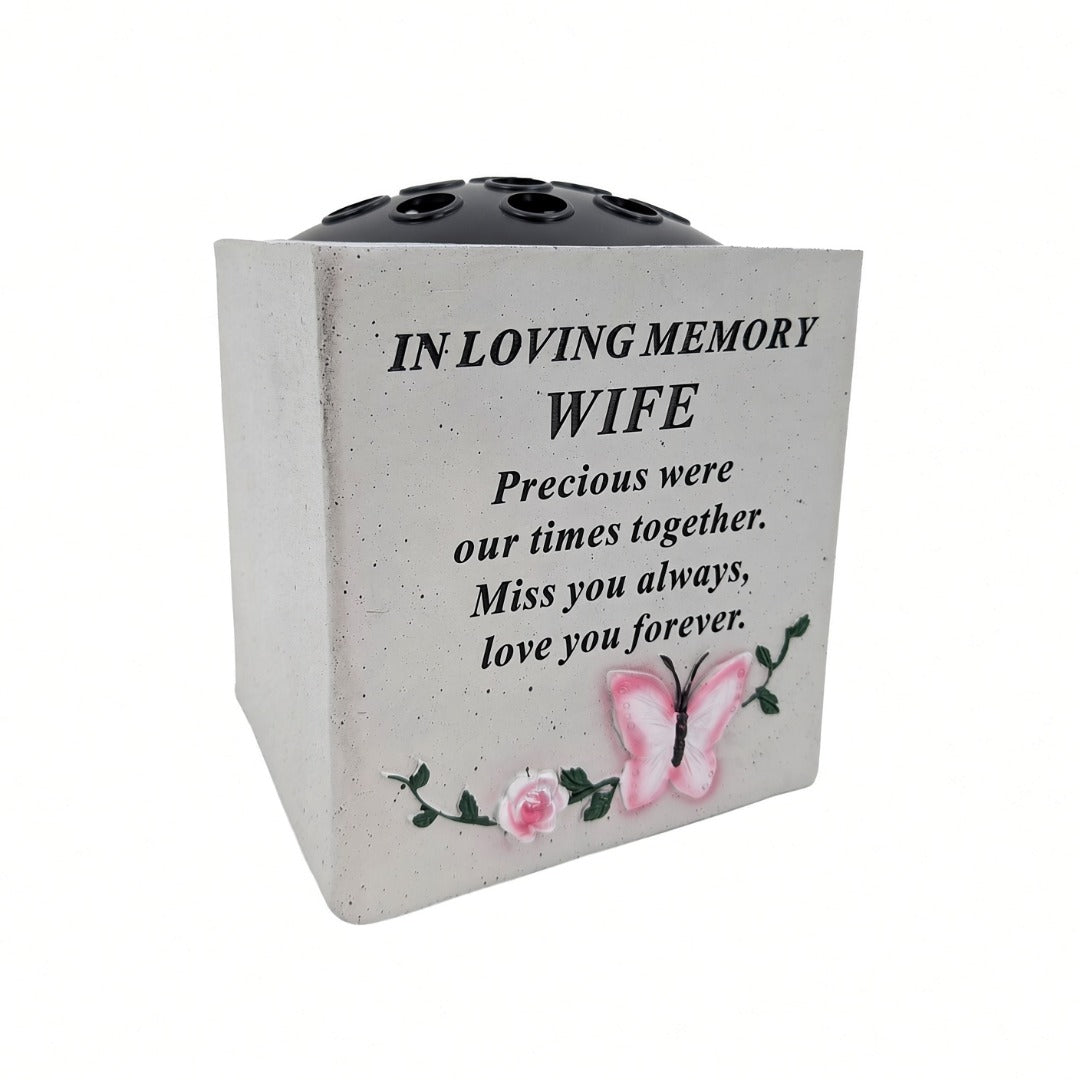 Special Wife Small Memorial Grave Vase with Butterfly Rose