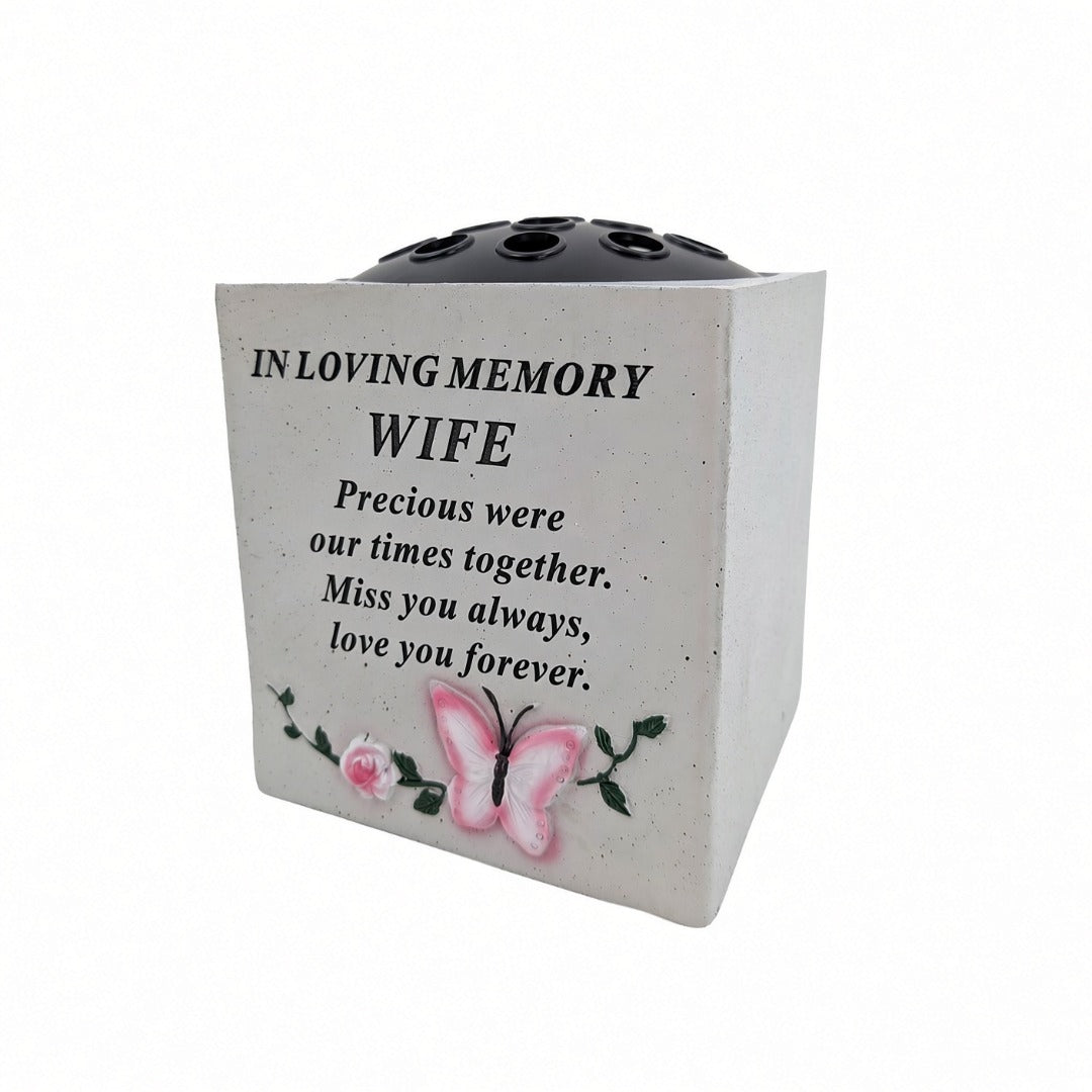 Special Wife Small Memorial Grave Vase with Butterfly Rose