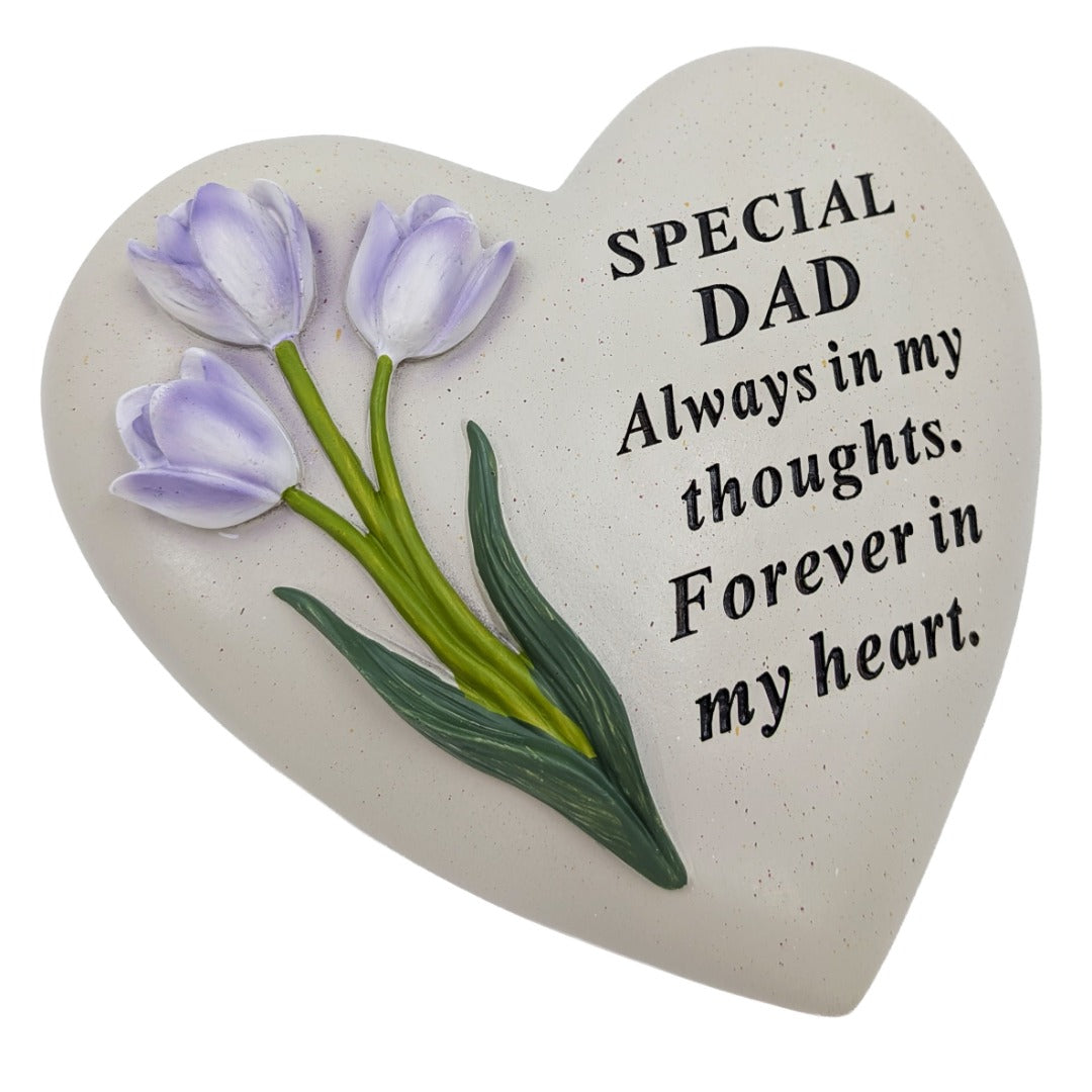 Special Dad Memorial Heart Plaque Resin Graveside Grave Ornament with Tulips