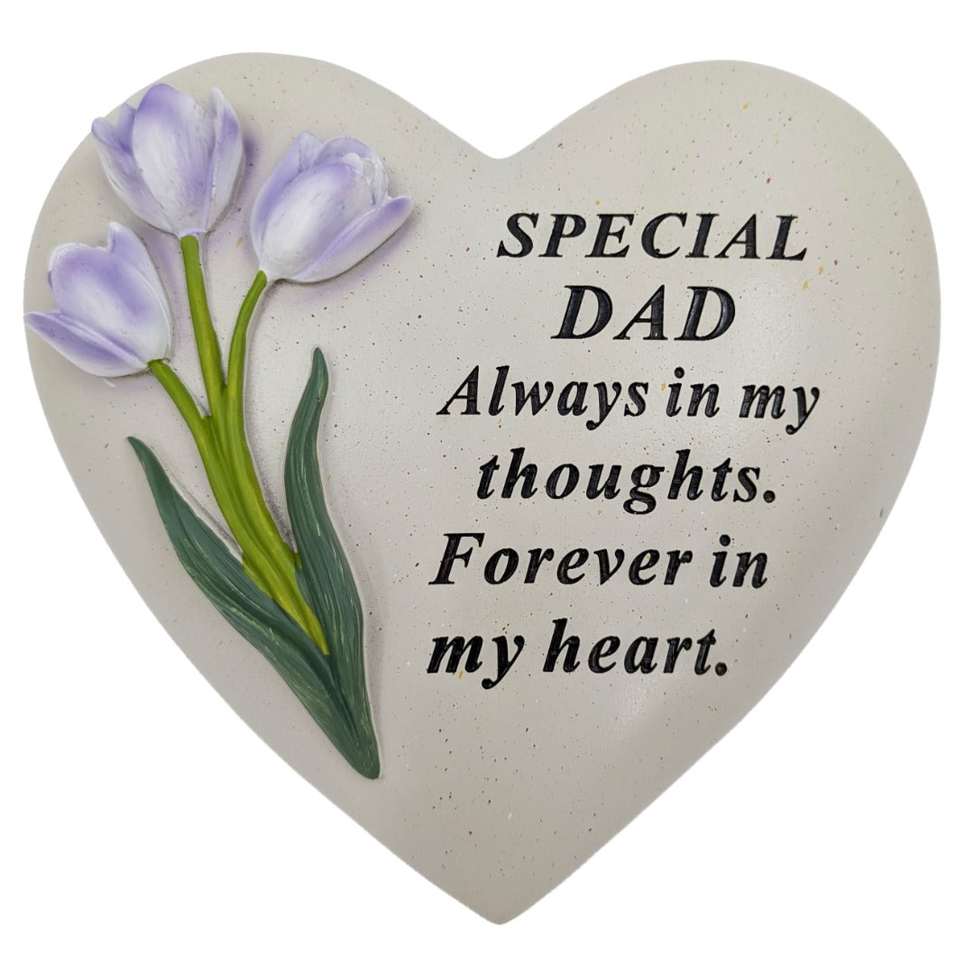 Special Dad Memorial Heart Plaque Resin Graveside Grave Ornament with Tulips