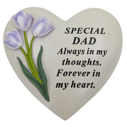 Special Dad Memorial Heart Plaque Resin Graveside Grave Ornament with Tulips
