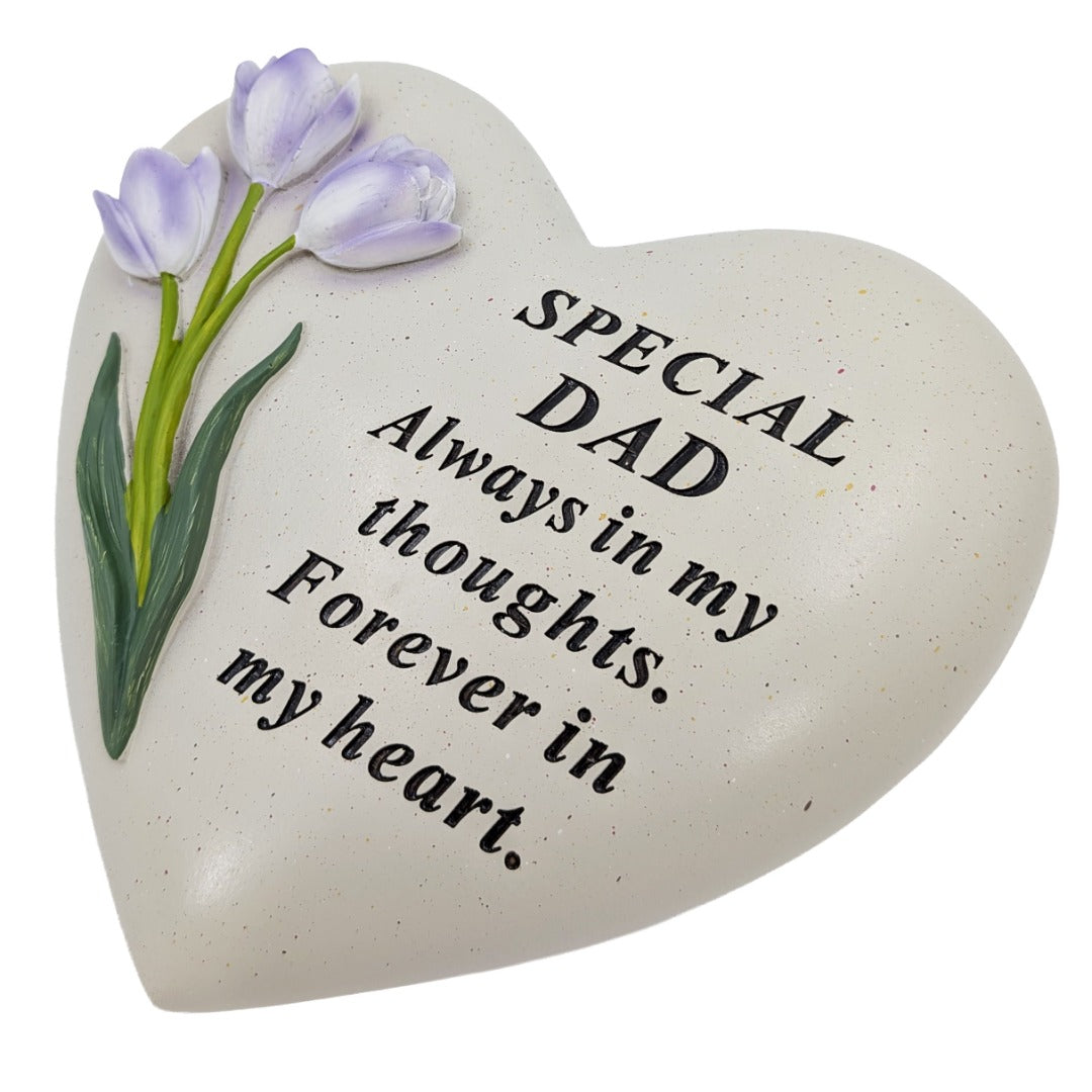 Special Dad Memorial Heart Plaque Resin Graveside Grave Ornament with Tulips