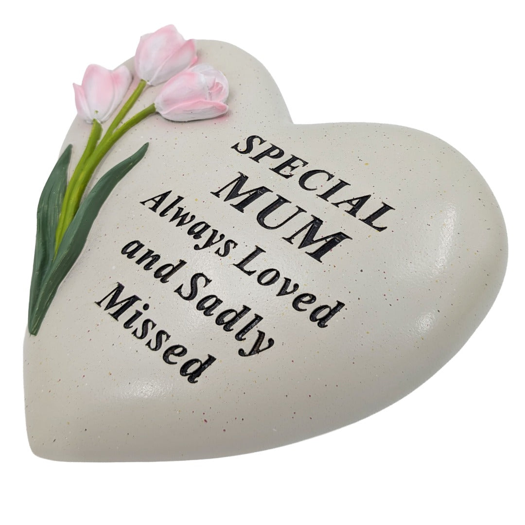 Special Mum Memorial Heart Plaque Ornament with Tulips