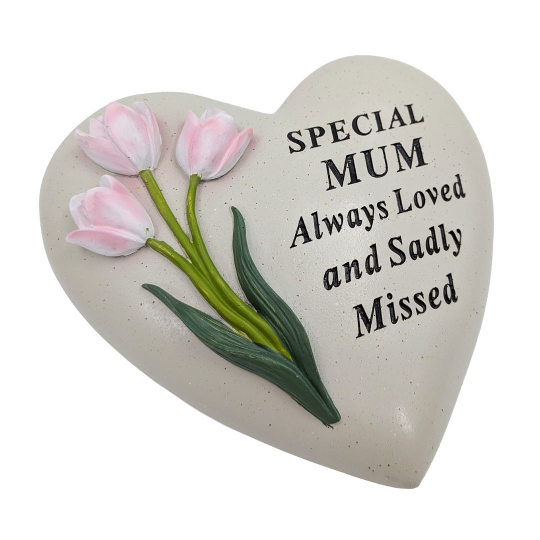 Special Mum Memorial Heart Plaque Ornament with Tulips