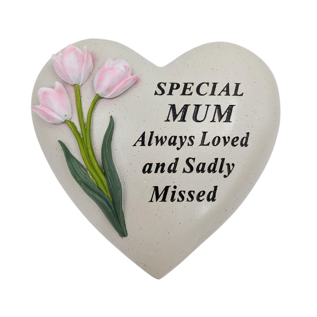 Special Mum Memorial Heart Plaque Ornament with Tulips