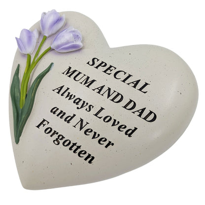 Special Mum & Dad Memorial Heart Ornament with Tulips
