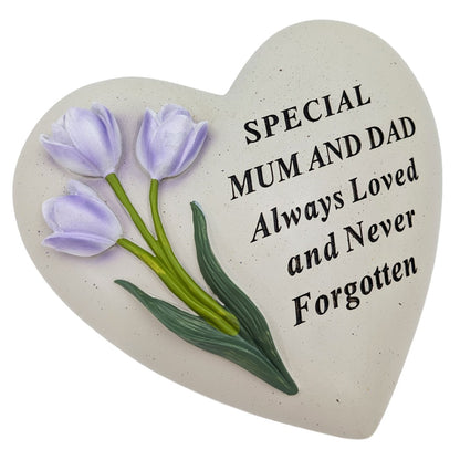 Special Mum & Dad Memorial Heart Ornament with Tulips
