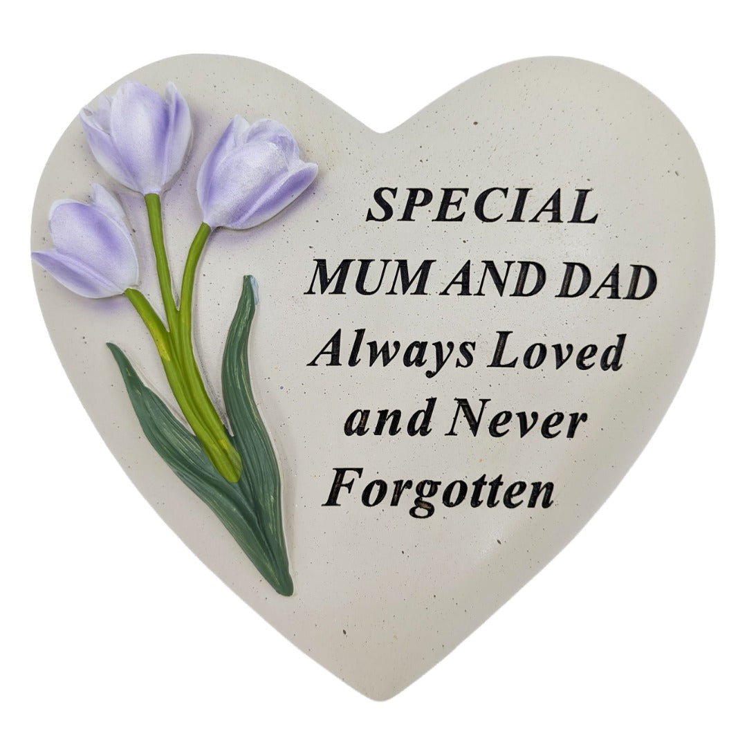 Special Mum & Dad Memorial Heart Ornament with Tulips
