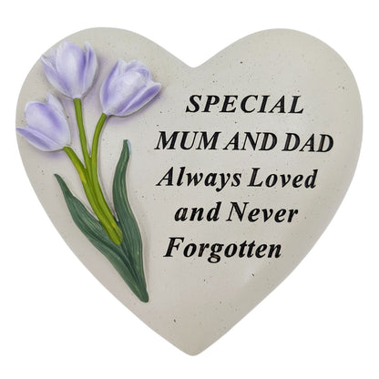 Special Mum & Dad Memorial Heart Ornament with Tulips