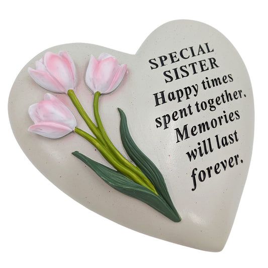 Special Sister pink tulip heart memorial plaque