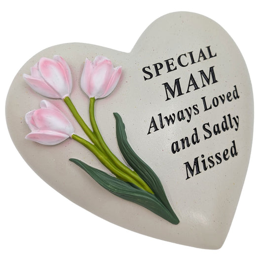 Special Mam pink tulip heart memorial plaque