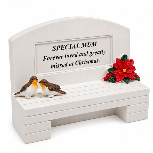 Special Mum Christmas robins memorial bench ornament
