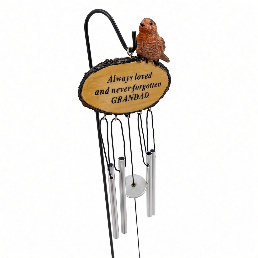 Grandad Sadly Missed Robin Bird Graveside Memorial Wind Chime