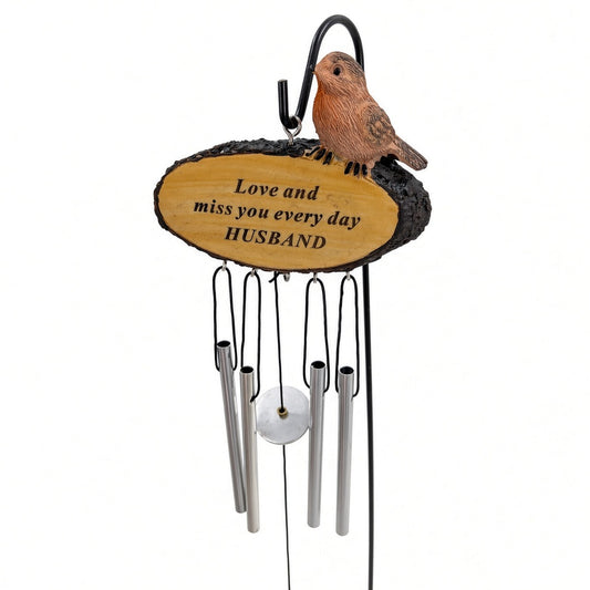 Husband Sadly Missed robin memorial stake with chimes