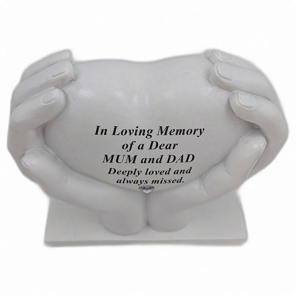 Mum and Dad Memorial Hands Holding Heart Grave Ornament