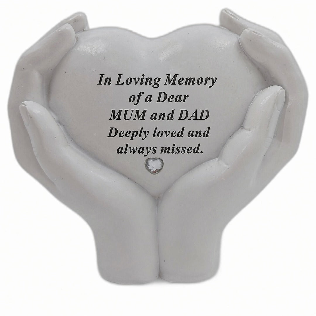 Mum and Dad Memorial Hands Holding Heart Grave Ornament