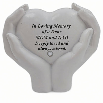 Mum and Dad Memorial Hands Holding Heart Grave Ornament