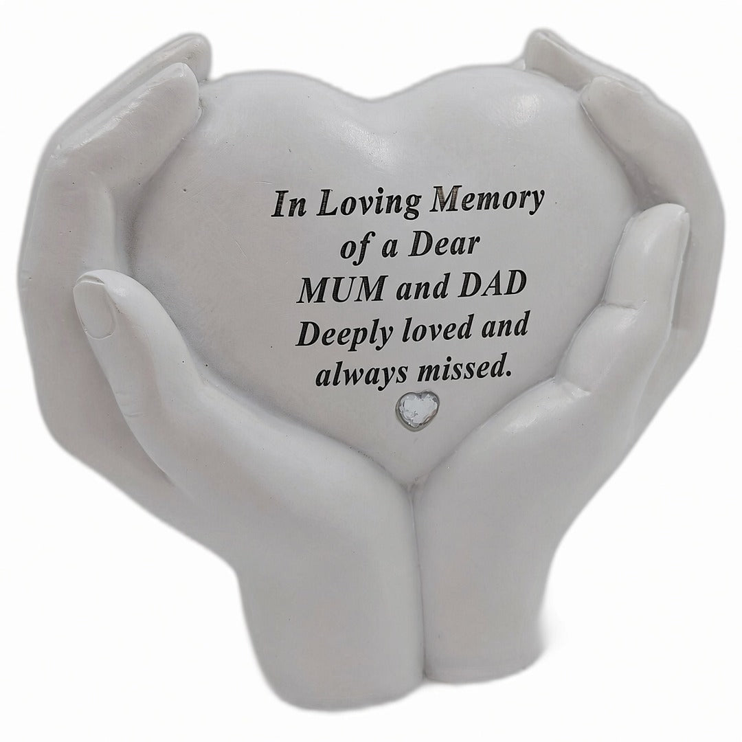 Mum and Dad Memorial Hands Holding Heart Grave Ornament